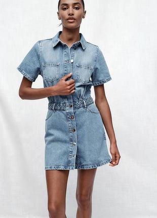 Джинсовое платье-рубашка мини zara z1975 джинсовый сарафан зара 6147/108