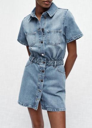 Джинсове плаття-сорочка міні zara z1975 джинсовий сарафан зара 6147/1082 фото