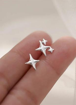 Серебряные серьги звезды сережки гвоздики звёздочки серебро