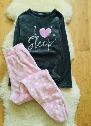 Love sleep флисовая пушистая пижама с сердцем s-m. зимний домашний комплект. пушистый флисовый регла