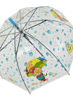 Дитяча прозора парасолька тростина напівавтомат rain proof з яскравим ведмедиком і крапельками дощу