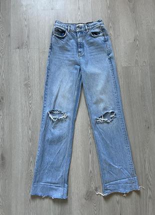 Джинси труби джинсы голубые мом широкие zara 34 36 xs s широкі кльош