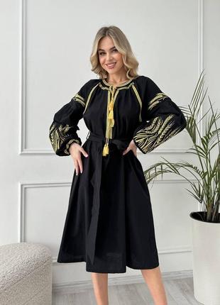 Черное вышитое платье ❤️ платье с вышивкой ❤️ платье вышиванка с колотками ❤️