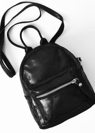 Брендовый оригинальный черный кожаный мини-рюкзак сумка на плечо genuine leather