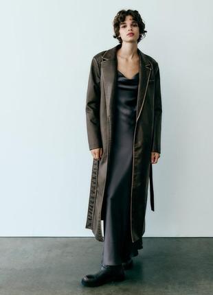 Zara пальто тренч из эко кожи