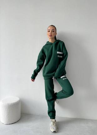 Зеленый женский зимний спортивный костюм штаны худи женский прогулочный повседневный костюм на флисе флисовый костюм