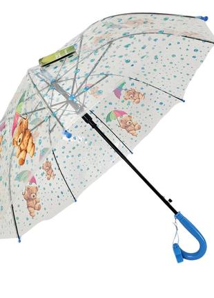 Дитяча прозора парасолька тростина напівавтомат rain proof з ведмедиками та крапельками дощу3 фото