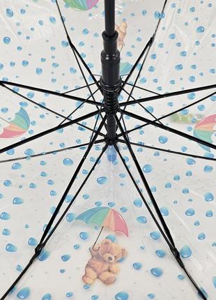 Дитяча прозора парасолька тростина напівавтомат rain proof з ведмедиками та крапельками дощу8 фото