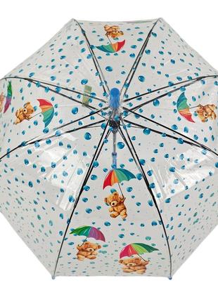Дитяча прозора парасолька тростина напівавтомат rain proof з ведмедиками та крапельками дощу6 фото