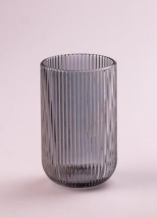 Стакан для напитков высокий фигурный прозрачный ребристый из толстого стекла набор 6 шт серый3 фото