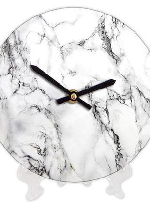 Часы настенные круглые, 18 см белый мрамор