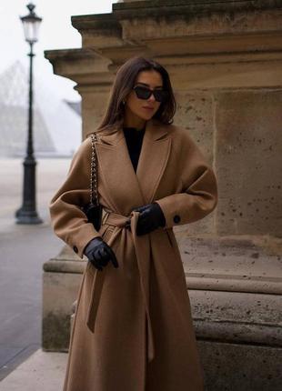 Пальто шерстяное на запах zara s 36 m 38 кэмэл черное