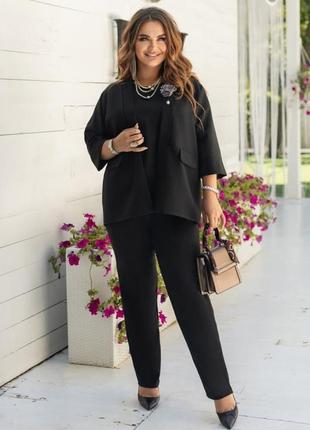 Костюм-трійка жіночий брючний класичний діловий піджак, блузка, штани великих розмірів...