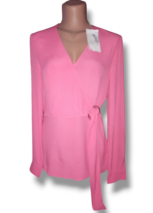 Женская розовая кофточка блуза рубашка на запах прямого кроя длинный рукав вискоза новая с биркой размера s от warehouse