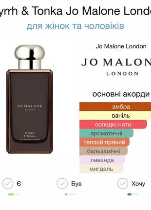Парфюм jo malone myrrh & tonka 10 мл оригинал