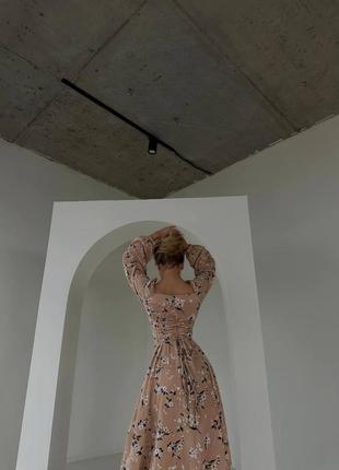 Роскошное женское коттоновое легкое длинное платье миди с разрезом в цветочный принт3 фото