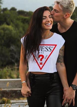 Лого майка укорочённая кроп топ guess оверсайз котоновый хлопковый котон