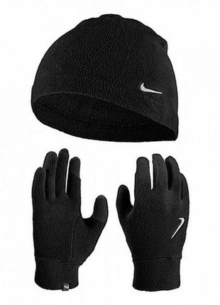 Набір шапка і рукавички nike m fleece hat and glove set black/black/silver чорний чол l/xl
