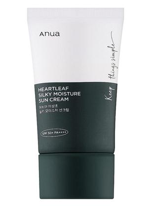 Anua сонцезахисний крем для чутливої шкіри обличчя, spf 50+ 
anua heartleaf silky moisture sun cream 50ml