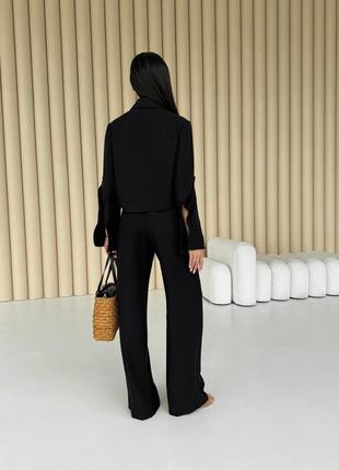 Костюм — двійка жіночий лляний, оверсайз, сорочка, штани, чорний5 фото