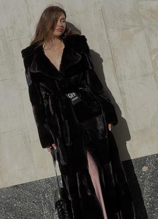 Длина 150 см ❗️❗️шуба норковая black glama номерная поперечка халат с поясом р44-46-48