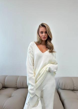 Стильный теплый оверсайз костюм, вязаный костюм косички