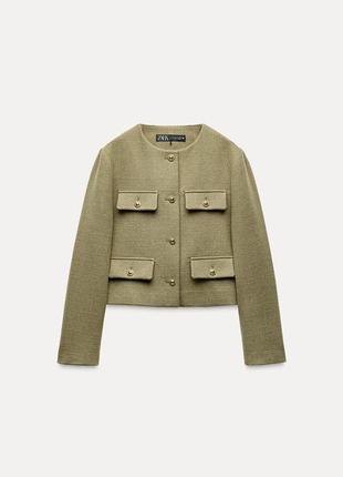 Укорочений твідовий жакет блейзер із клапанами zara