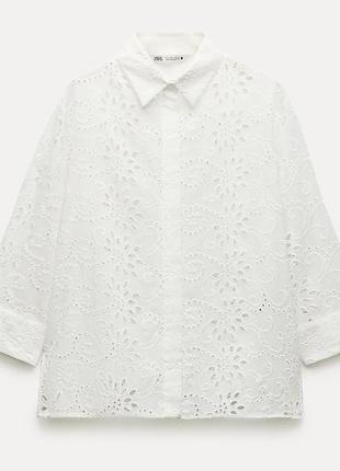 Поплінова сорочка zw collection із вишивкою zara woman collection