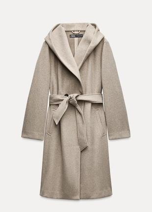 Кашемірове пальто soft з капюшоном і паском zara