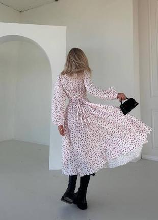 Розкішна жіноча котонова легка довга сукня міді з розрізом в квітковий принт4 фото