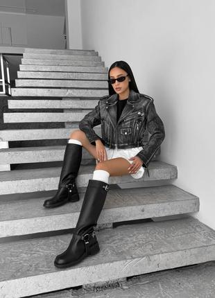 Жіночі демісезонні чоботи-труби із натуральної шкіри хіт 24 11211