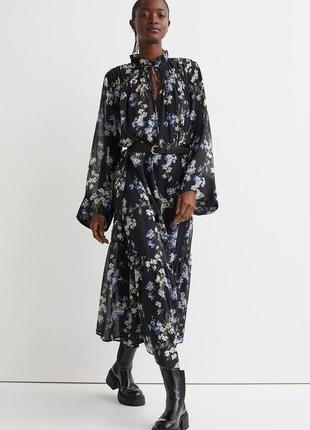 H&m плаття максі довге квітковий принт ярусне длинное платье