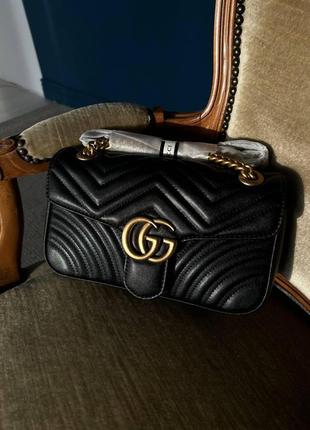 Жіноча сумка з еко-шкіри gucci marmont big гуччі чорного кольору молодіжна, брендова сумка через плече