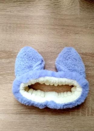 Пов'язка косметична фіолетова жіноча з вушками для макіяжу м'яка плюшева