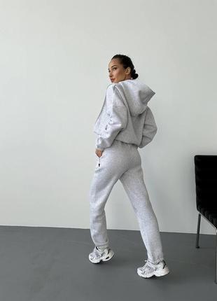 Спортивний костюм на флісі кофта кенгуру вільного крою худі штани джогери комплект чорний блакитний сірий стильний базовий