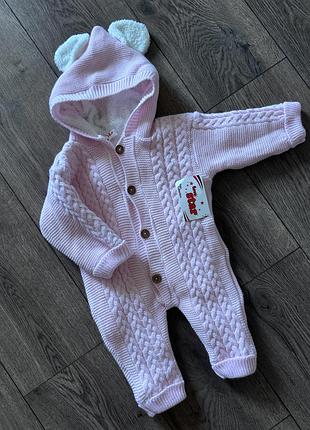 В'язаний зимовий /демі комбенізон на дівчинку 74р