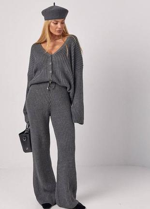 Костюм спортивний прогулянковий 70% бавовна кардиган штани широкі сірий молоко беж чорний