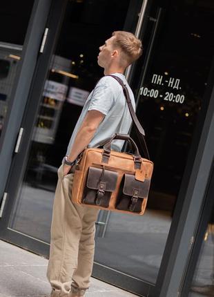 Мужской кожаный деловой портфель, повседневная сумка кожаная для ноутбука