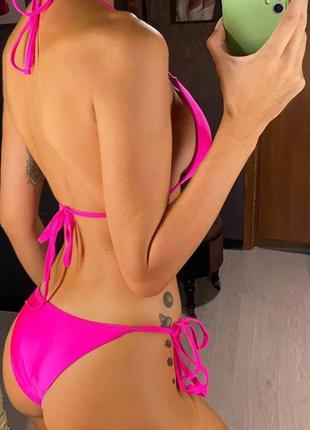 Женский раздельный купальник на завязках с пушапом и твердыми чашками barbados розовый3 фото