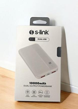 Powerbank повербанк маленький легкий  s-link ip-g10n 10000 с 2 портами с led индикатором заряда белый