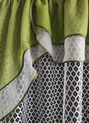 Готовая короткая пошитая салатовая тюль арка занавеска для кухни веранды гостинной...