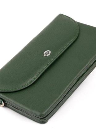 Клатч конверт зеленый кожаный ремешок на руку черный 7193201 фото
