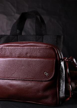 Бордовая кожаная сумочка марсала через плечо кросс-боди ручная работа украина 7116539 фото