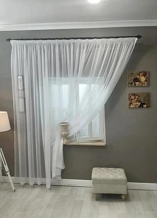 Тюль готовий пошитий білий однотонний шифон на тасьмі dushko™ висота 200 см, ширина 300 см