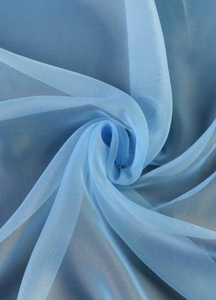 Тюль голубой длинный однотонный шифон для спальни, зала, кухни, гостинной, детской без утяжелителя