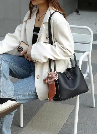 Жіноча стильна сумка шкіра натуральна чорна 76056a2 фото