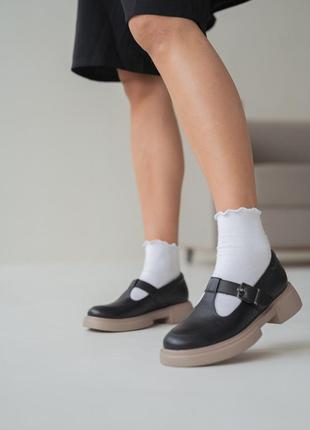 Туфли монки женские с пряжкой черные светлая подошва кожа натуральная1 фото