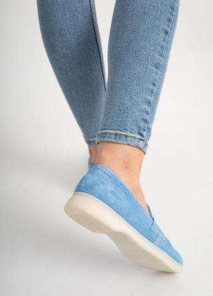 Туфлі лофери замшеві блакитні жіночі v7-1056-06s4 фото