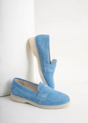 Туфлі лофери замшеві блакитні жіночі v7-1056-06s2 фото
