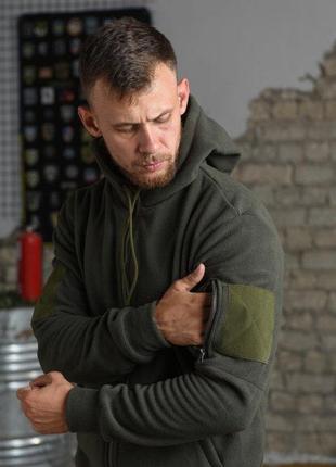 Мужская флисовая кофта олива армия под шеврон